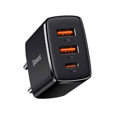 آداپتور سه سر 30 وات بیسوس Baseus Compact quick charger USB Type C & USB 30W 3A Quick Charge CCXJ-E01