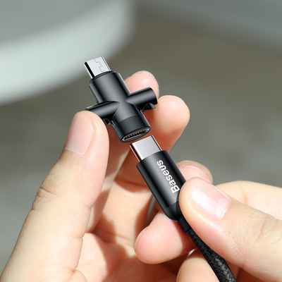 کابل پاوربانک و انتقال دیتا تایپ سی و میکرو یو اس بی بیسوس Baseus portable Type-C data cable with extra Micro connector