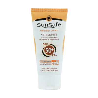 کرم ضد آفتاب رنگی سان سیف +SPF50 فاقد جاذب های شیمیایی مناسب پوست حساس ۵۰ میلی لیتر