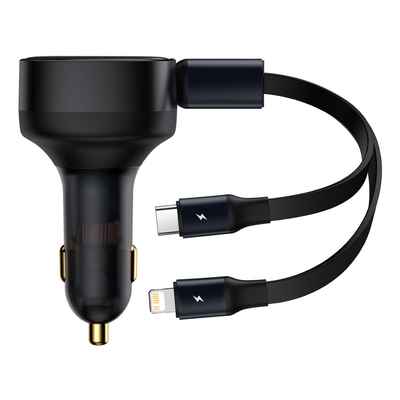 شارژر فندکی فست شارژ لایتنینگ و تایپ سی بیسوس Baseus 2 in 1 Car Charger CGTX000001