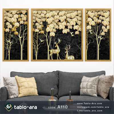 مجموعه تابلو دکوراتیو سه عددی کد A110 گوزن های طلایی
