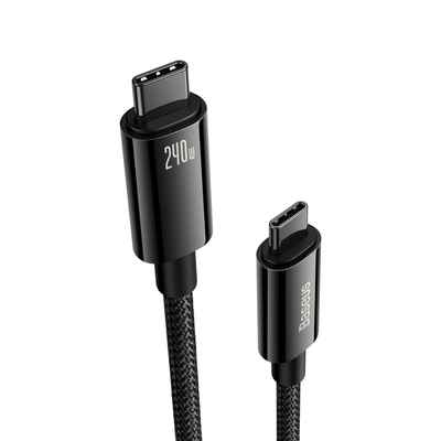 کابل سوپر فست شارژ تایپ سی به تایپ سی 240 وات 1 متر بیسوس Baseus Tungsten Gold USB C to USB C cable 480Mbs 240W 1m CAWJ040001